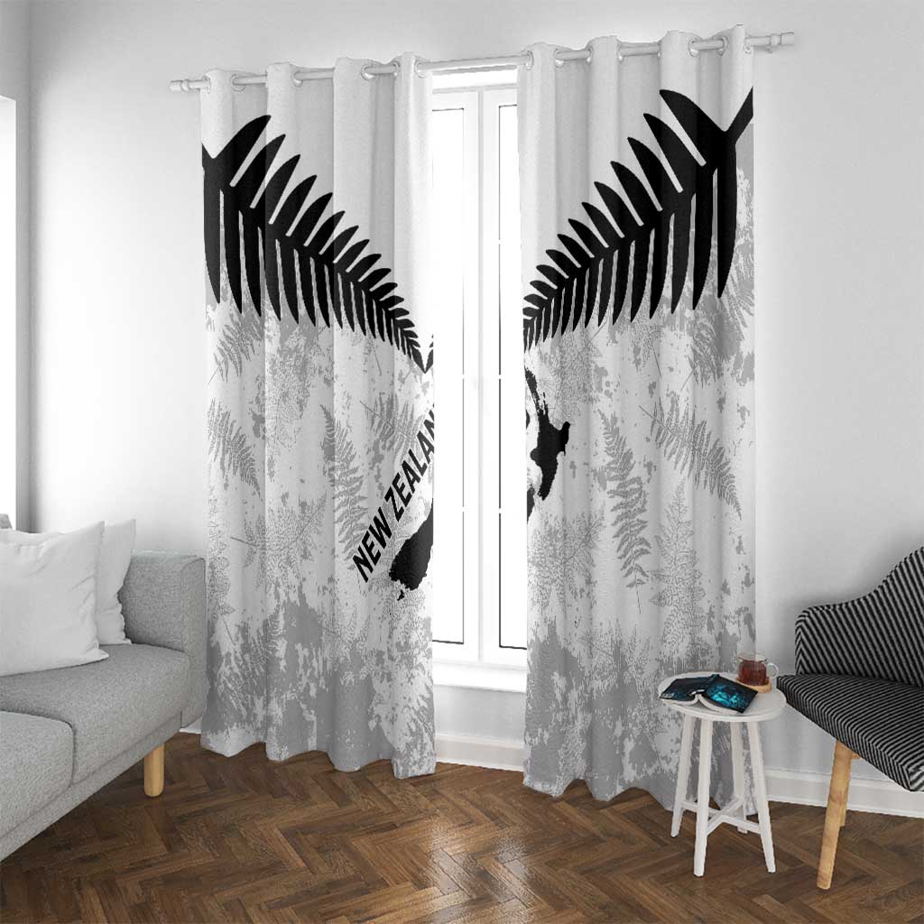 Custom New Zealand Silver Fern Football Window Curtain Go Aotearoa Grunge White - Polynesian Pride