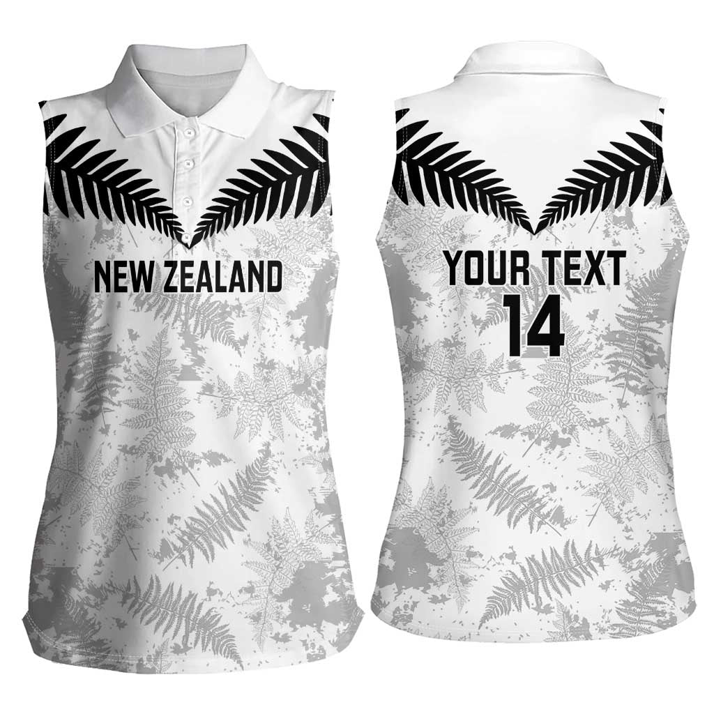 Custom New Zealand Silver Fern Football Women Sleeveless Polo Shirt Go Aotearoa Grunge White - Polynesian Pride