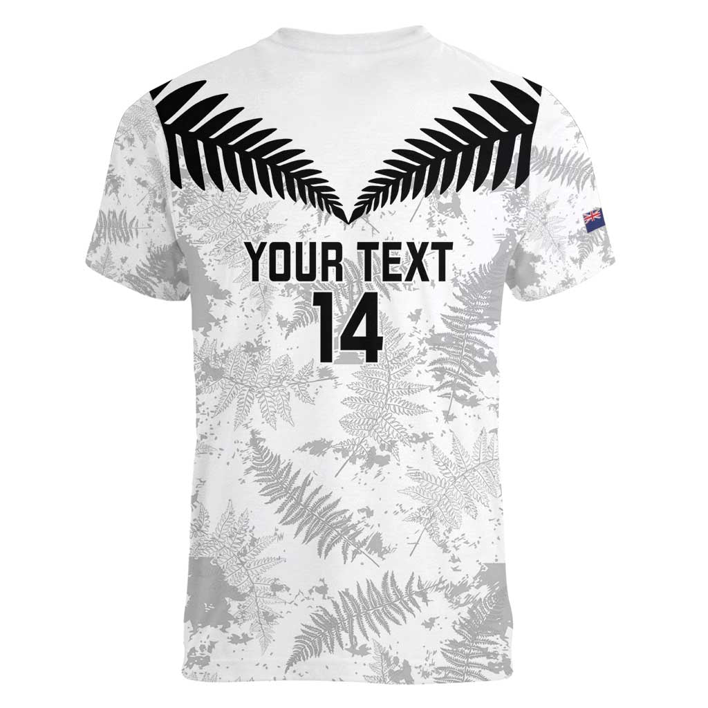 Custom New Zealand Silver Fern Football Women V-Neck T-Shirt Go Aotearoa Grunge White LT14 - Polynesian Pride