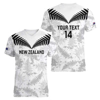 Custom New Zealand Silver Fern Football Women V-Neck T-Shirt Go Aotearoa Grunge White LT14 - Polynesian Pride