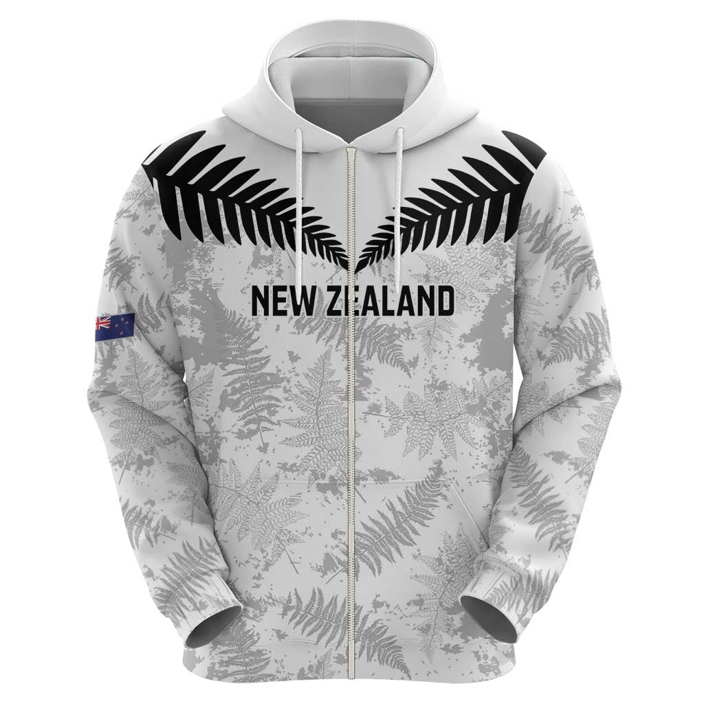 Custom New Zealand Silver Fern Football Zip Hoodie Go Aotearoa Grunge White - Polynesian Pride