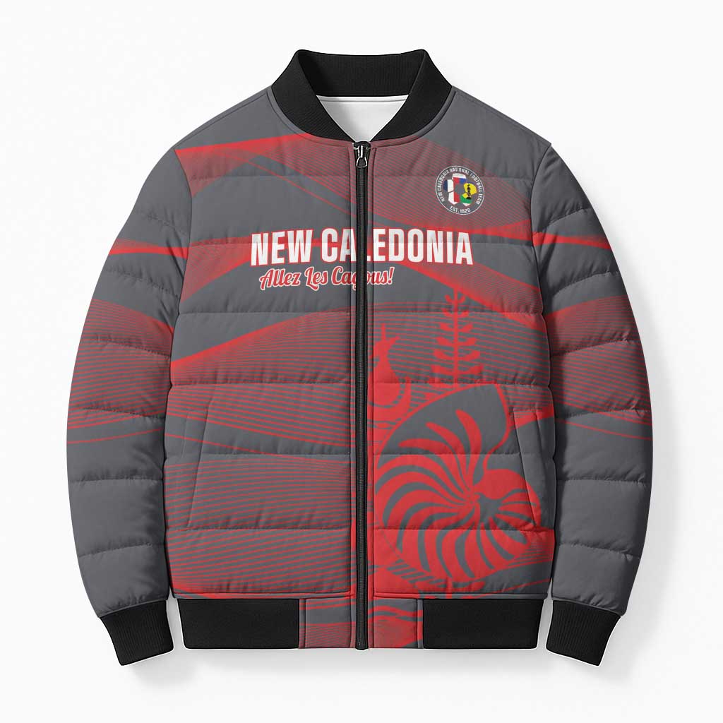 Custom New Caledonia Football Bomber Puffer Jacket Allez Les Cagous Grey Version - Polynesian Pride