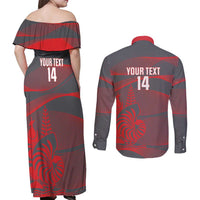 Custom New Caledonia Football Couples Matching Off Shoulder Maxi Dress and Long Sleeve Button Shirt Allez Les Cagous Grey Version - Polynesian Pride