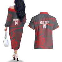 Custom New Caledonia Football Couples Matching Off The Shoulder Long Sleeve Dress and Hawaiian Shirt Allez Les Cagous Grey Version LT14 - Polynesian Pride