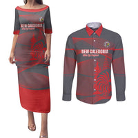 Custom New Caledonia Football Couples Matching Puletasi and Long Sleeve Button Shirt Allez Les Cagous Grey Version - Polynesian Pride