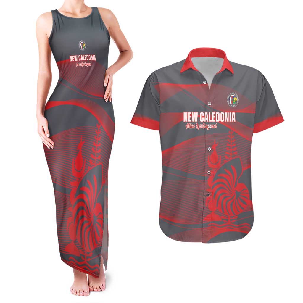 Custom New Caledonia Football Couples Matching Tank Maxi Dress and Hawaiian Shirt Allez Les Cagous Grey Version LT14 Grey - Polynesian Pride