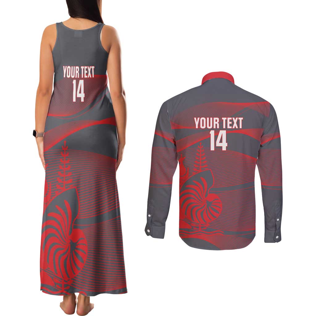 Custom New Caledonia Football Couples Matching Tank Maxi Dress and Long Sleeve Button Shirt Allez Les Cagous Grey Version - Polynesian Pride