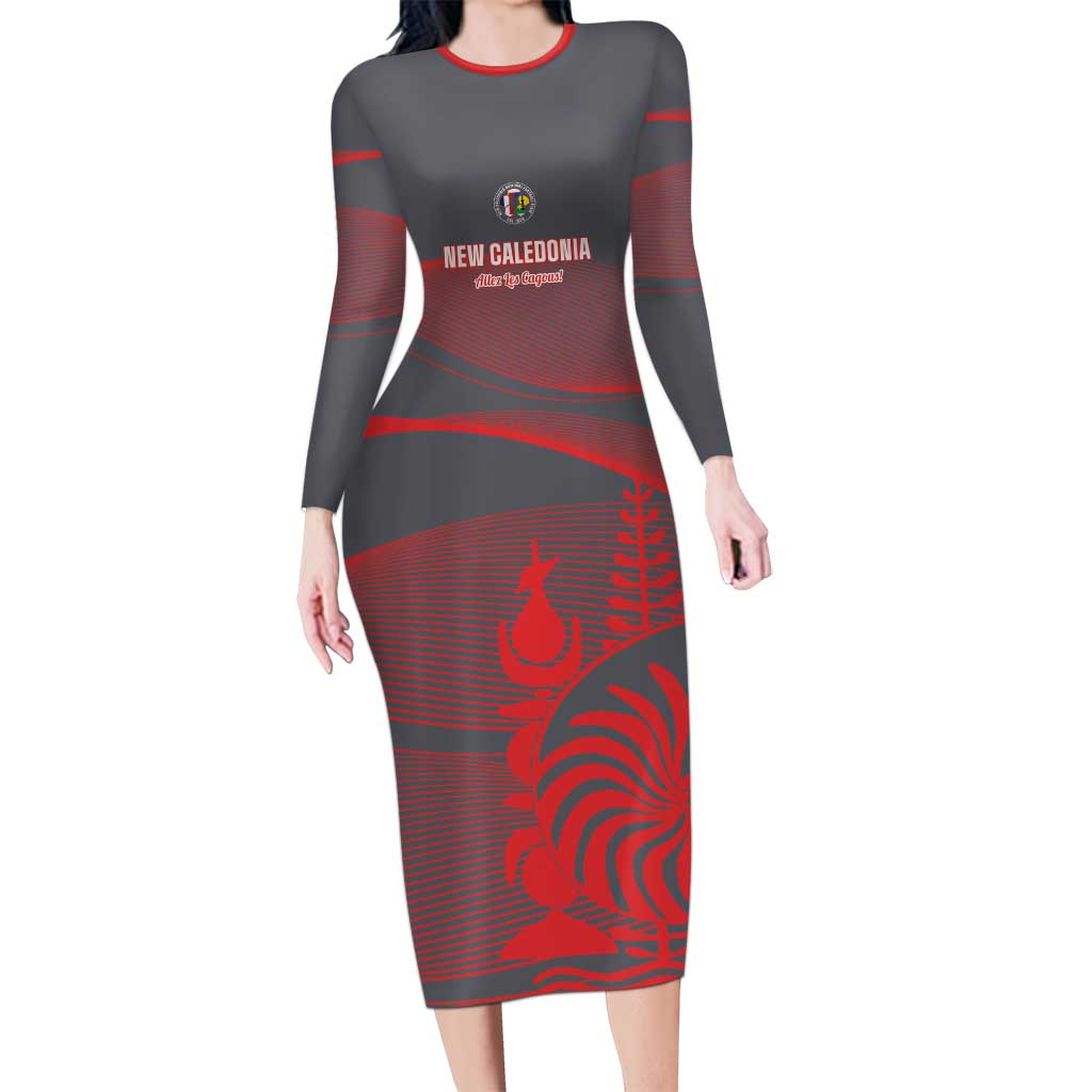 Custom New Caledonia Football Family Matching Long Sleeve Bodycon Dress and Hawaiian Shirt Allez Les Cagous Grey Version - Polynesian Pride