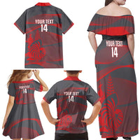 Custom New Caledonia Football Family Matching Off Shoulder Maxi Dress and Hawaiian Shirt Allez Les Cagous Grey Version - Polynesian Pride