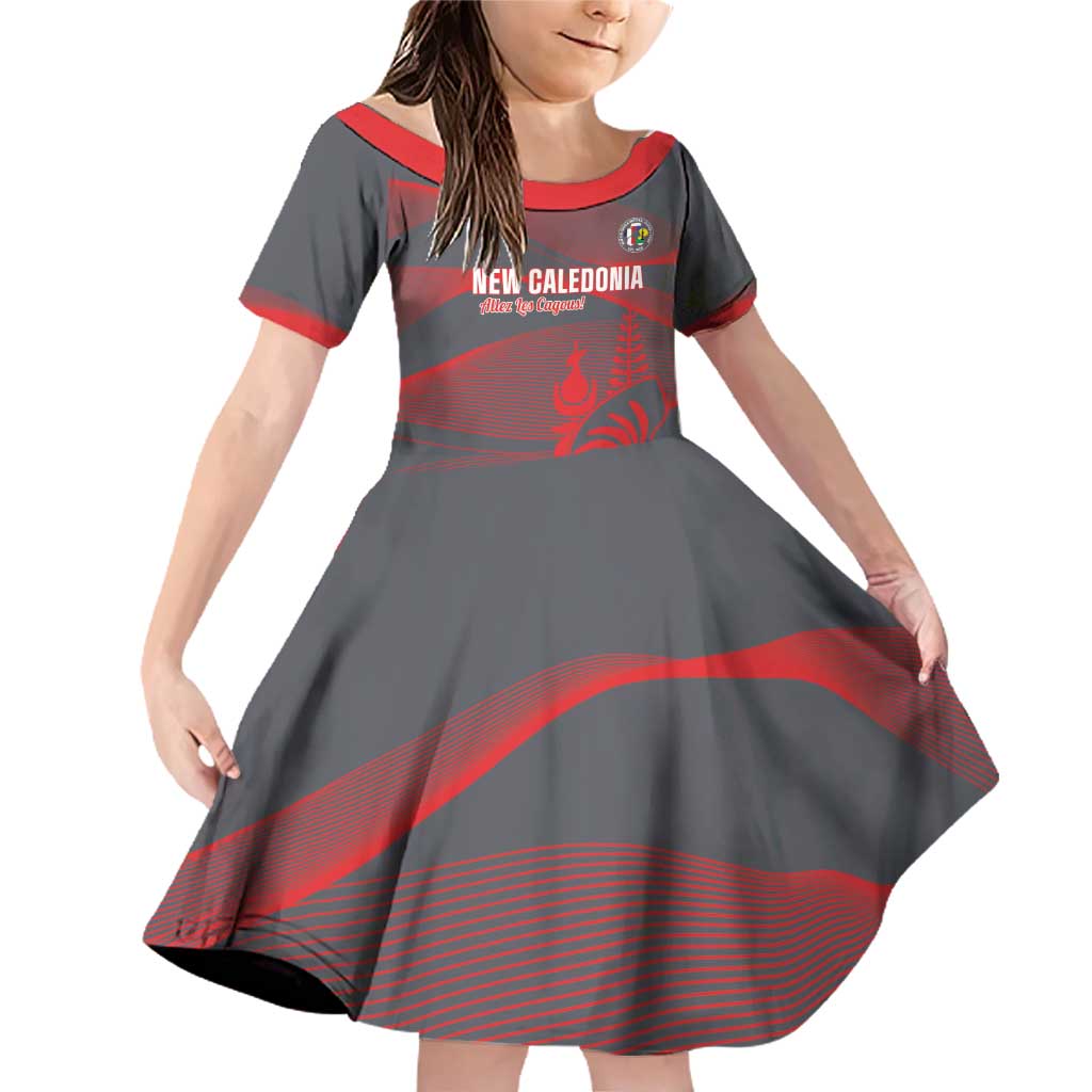 Custom New Caledonia Football Family Matching Off Shoulder Short Dress and Hawaiian Shirt Allez Les Cagous Grey Version - Polynesian Pride