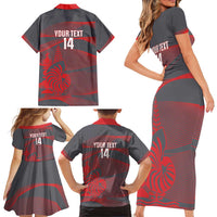 Custom New Caledonia Football Family Matching Short Sleeve Bodycon Dress and Hawaiian Shirt Allez Les Cagous Grey Version - Polynesian Pride
