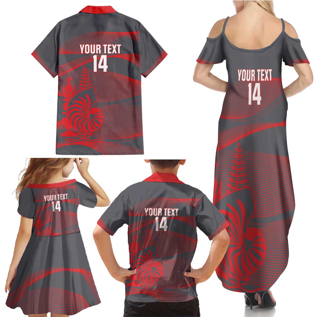 Custom New Caledonia Football Family Matching Summer Maxi Dress and Hawaiian Shirt Allez Les Cagous Grey Version - Polynesian Pride