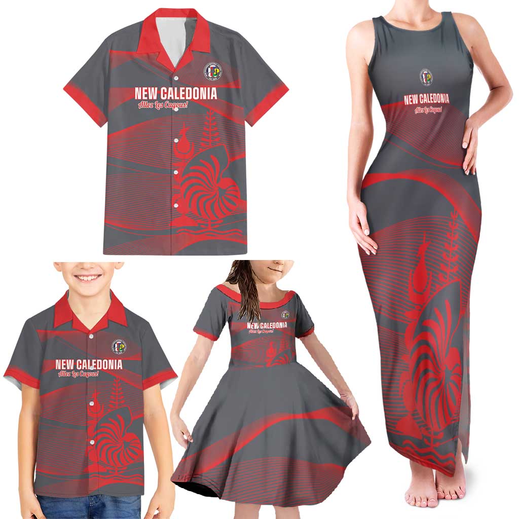 Custom New Caledonia Football Family Matching Tank Maxi Dress and Hawaiian Shirt Allez Les Cagous Grey Version - Polynesian Pride