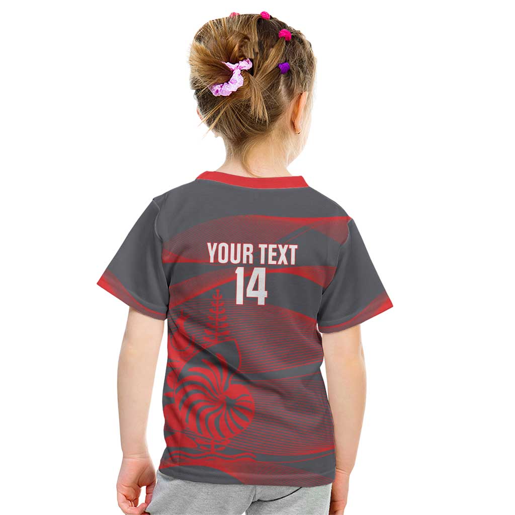 Custom New Caledonia Football Kid T Shirt Allez Les Cagous Grey Version - Polynesian Pride