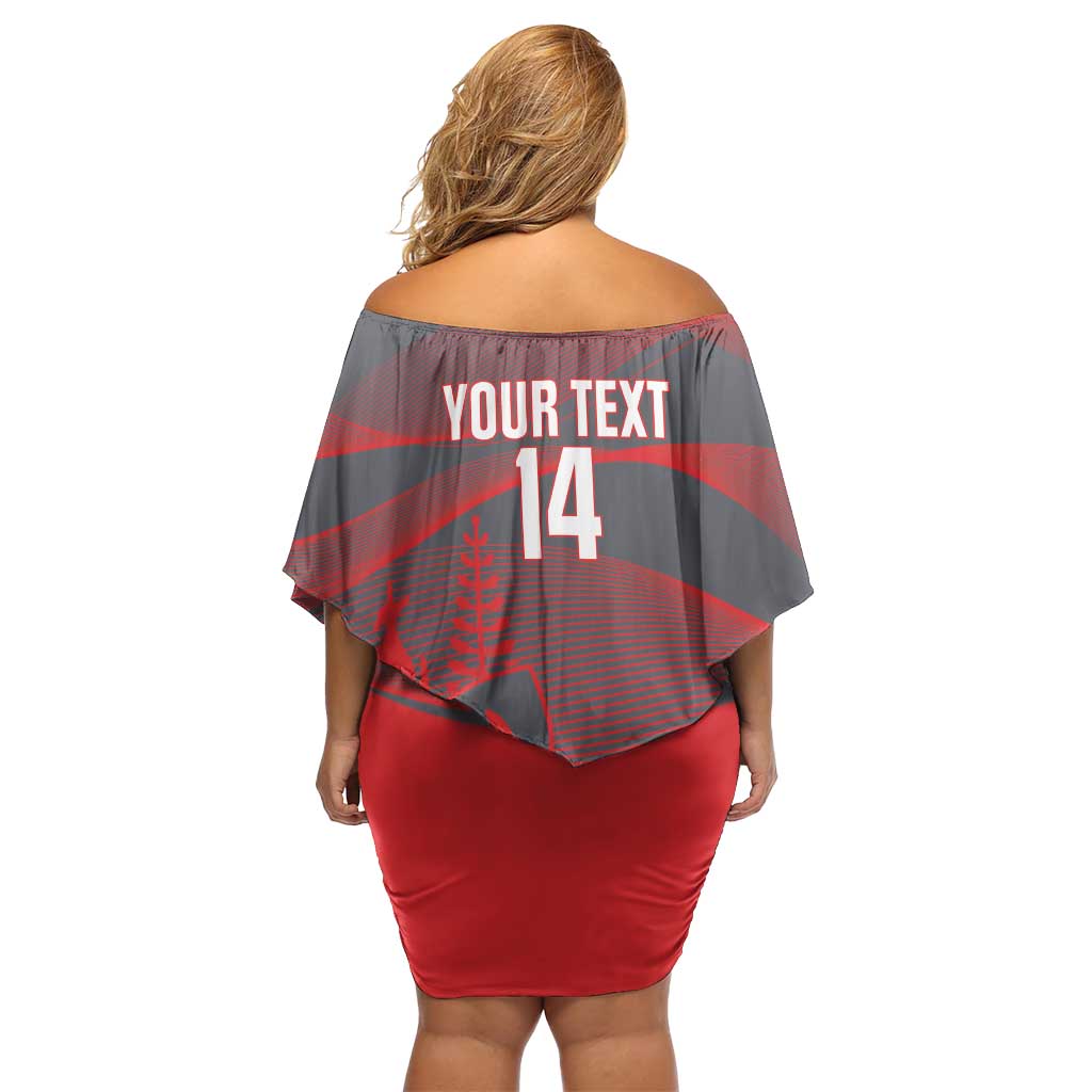 Custom New Caledonia Football Off Shoulder Short Dress Allez Les Cagous Grey Version - Polynesian Pride