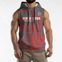 Custom New Caledonia Football Sleeveless Zip Hoodie Allez Les Cagous Grey Version - Polynesian Pride