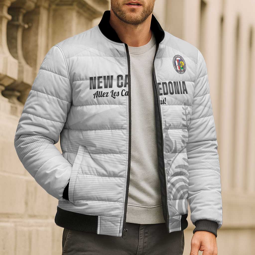 Custom New Caledonia Football Bomber Puffer Jacket Allez Les Cagous White Version - Polynesian Pride