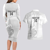 Custom New Caledonia Football Couples Matching Long Sleeve Bodycon Dress and Hawaiian Shirt Allez Les Cagous White Version - Polynesian Pride