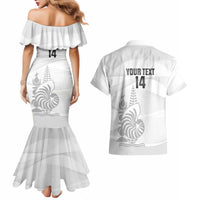 Custom New Caledonia Football Couples Matching Mermaid Dress and Hawaiian Shirt Allez Les Cagous White Version - Polynesian Pride