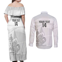 Custom New Caledonia Football Couples Matching Off Shoulder Maxi Dress and Long Sleeve Button Shirt Allez Les Cagous White Version - Polynesian Pride