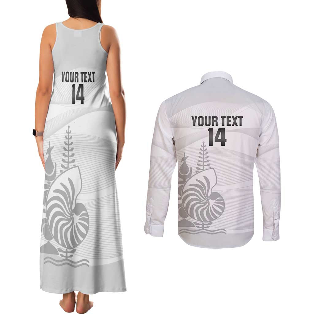 Custom New Caledonia Football Couples Matching Tank Maxi Dress and Long Sleeve Button Shirt Allez Les Cagous White Version - Polynesian Pride