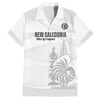 Custom New Caledonia Football Family Matching Off The Shoulder Long Sleeve Dress and Hawaiian Shirt Allez Les Cagous White Version - Polynesian Pride