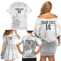 Custom New Caledonia Football Family Matching Off Shoulder Short Dress and Hawaiian Shirt Allez Les Cagous White Version - Polynesian Pride