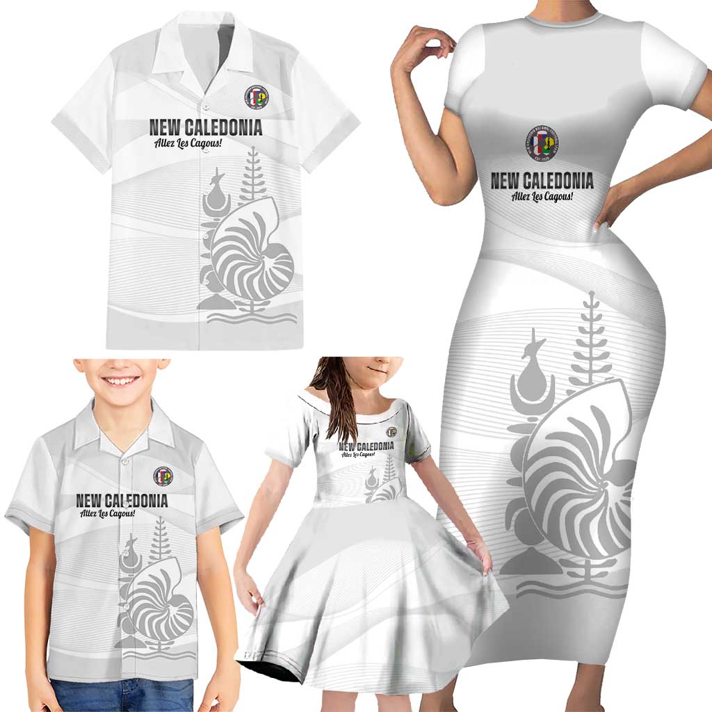 Custom New Caledonia Football Family Matching Short Sleeve Bodycon Dress and Hawaiian Shirt Allez Les Cagous White Version - Polynesian Pride
