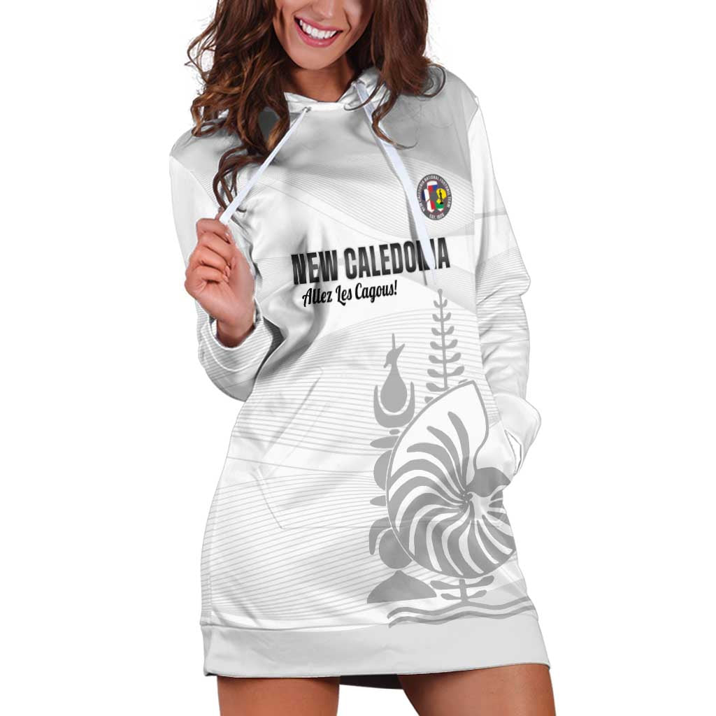 Custom New Caledonia Football Hoodie Dress Allez Les Cagous White Version - Polynesian Pride