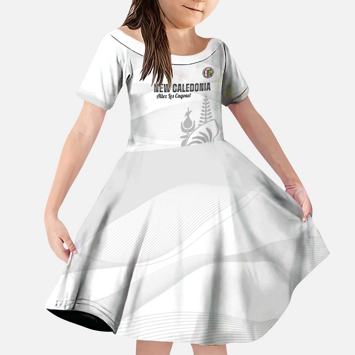 Custom New Caledonia Football Kid Short Sleeve Dress Allez Les Cagous White Version - Polynesian Pride