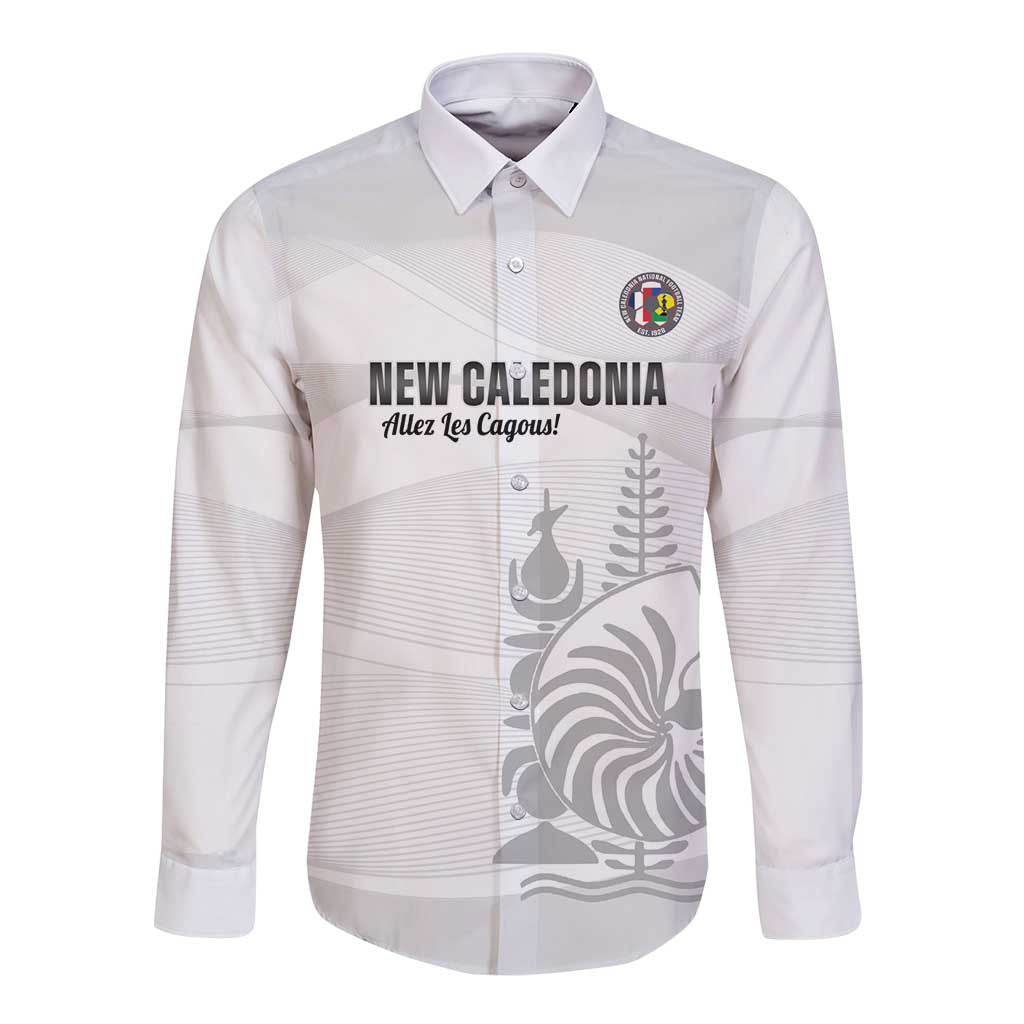 Custom New Caledonia Football Long Sleeve Button Shirt Allez Les Cagous White Version - Polynesian Pride