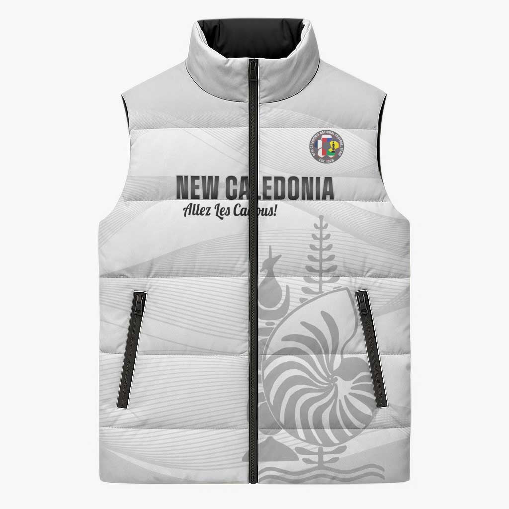 Custom New Caledonia Football Sleeveless Puffer Jacket Allez Les Cagous White Version - Polynesian Pride