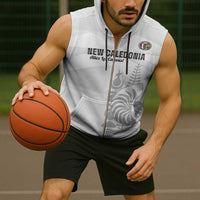 Custom New Caledonia Football Sleeveless Zip Hoodie Allez Les Cagous White Version - Polynesian Pride