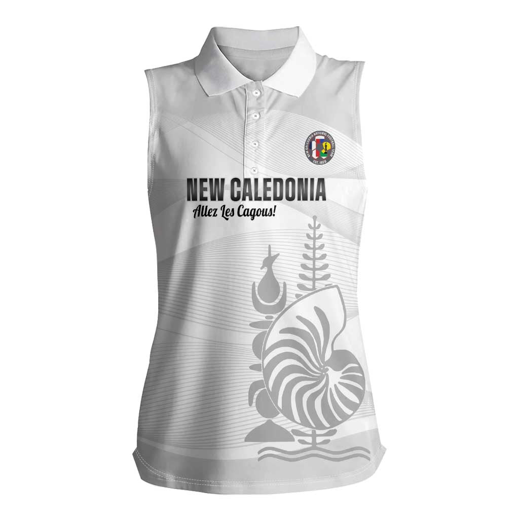 Custom New Caledonia Football Women Sleeveless Polo Shirt Allez Les Cagous White Version - Polynesian Pride