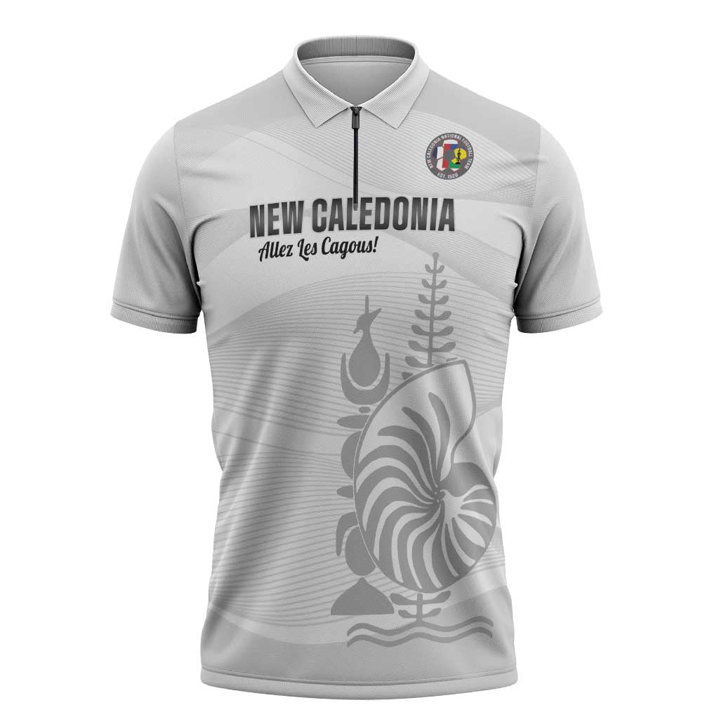 Custom New Caledonia Football Zipper Polo Shirt Allez Les Cagous White Version - Polynesian Pride