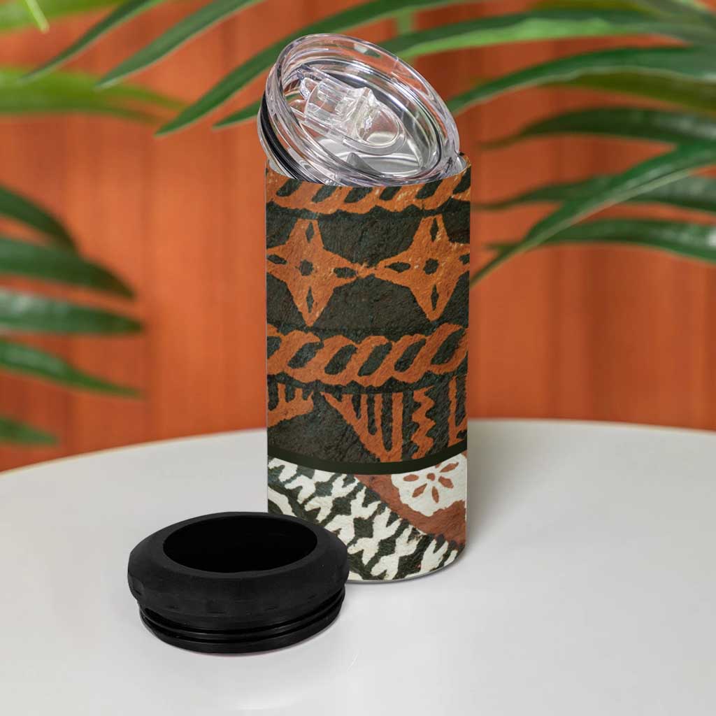 Bula Fiji Tapa 4 in 1 Can Cooler Tumbler Fijian Masi Vintage Vibes - Polynesian Pride