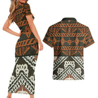 Bula Fiji Tapa Couples Matching Short Sleeve Bodycon Dress and Hawaiian Shirt Fijian Masi Vintage Vibes LT14 - Polynesian Pride