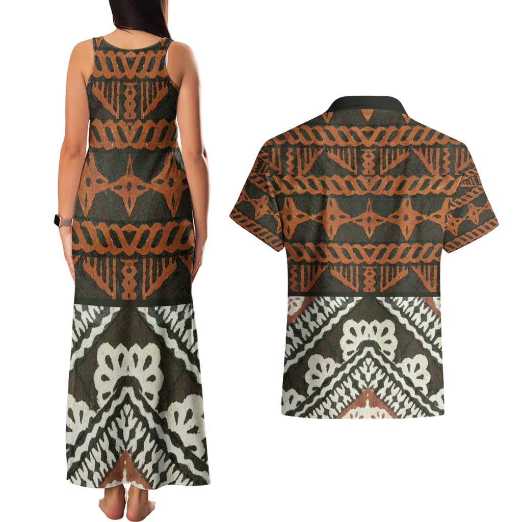 Bula Fiji Tapa Couples Matching Tank Maxi Dress and Hawaiian Shirt Fijian Masi Vintage Vibes LT14 - Polynesian Pride