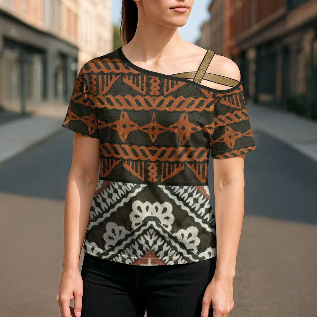 Bula Fiji Tapa Cross Shoulder Shirt Fijian Masi Vintage Vibes - Polynesian Pride