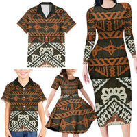Bula Fiji Tapa Family Matching Long Sleeve Bodycon Dress and Hawaiian Shirt Fijian Masi Vintage Vibes LT14 - Polynesian Pride