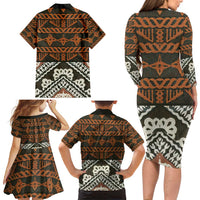Bula Fiji Tapa Family Matching Long Sleeve Bodycon Dress and Hawaiian Shirt Fijian Masi Vintage Vibes LT14 - Polynesian Pride