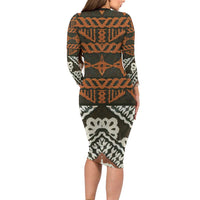 Bula Fiji Tapa Family Matching Long Sleeve Bodycon Dress and Hawaiian Shirt Fijian Masi Vintage Vibes LT14 - Polynesian Pride