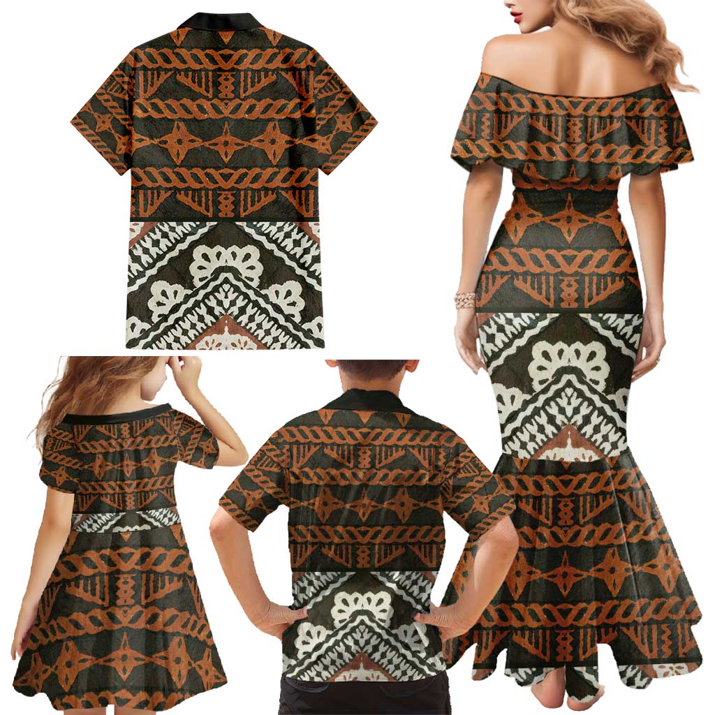 Bula Fiji Tapa Family Matching Mermaid Dress and Hawaiian Shirt Fijian Masi Vintage Vibes LT14 - Polynesian Pride