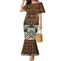 Bula Fiji Tapa Family Matching Mermaid Dress and Hawaiian Shirt Fijian Masi Vintage Vibes LT14 Mom's Dress Brown - Polynesian Pride