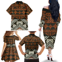 Bula Fiji Tapa Family Matching Off The Shoulder Long Sleeve Dress and Hawaiian Shirt Fijian Masi Vintage Vibes LT14 - Polynesian Pride