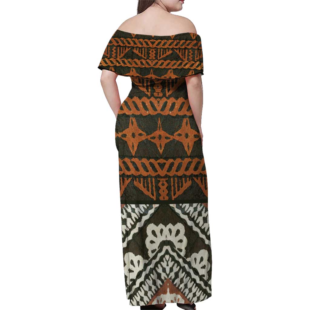 Bula Fiji Tapa Family Matching Off Shoulder Maxi Dress and Hawaiian Shirt Fijian Masi Vintage Vibes LT14 - Polynesian Pride