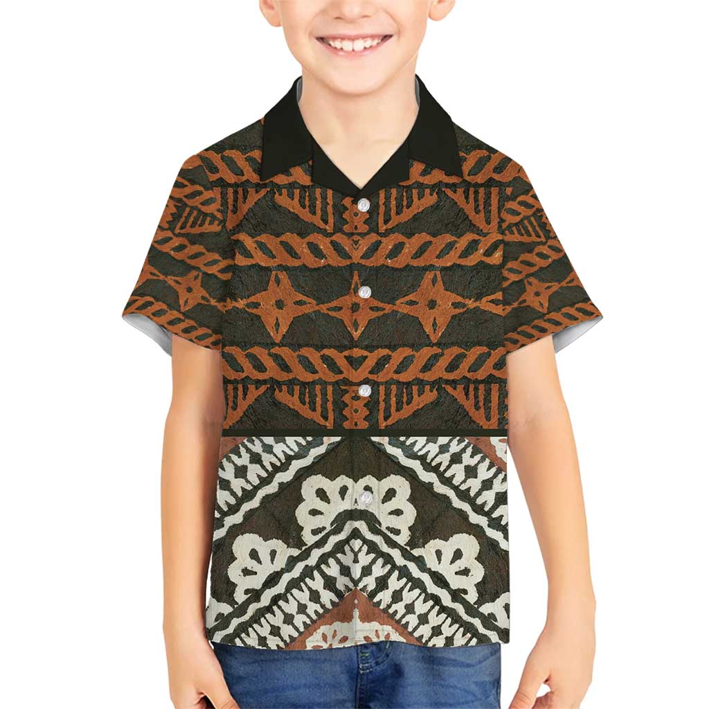 Bula Fiji Tapa Family Matching Off Shoulder Maxi Dress and Hawaiian Shirt Fijian Masi Vintage Vibes LT14 Son's Shirt Brown - Polynesian Pride