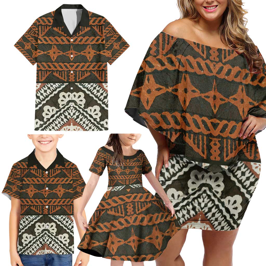 Bula Fiji Tapa Family Matching Off Shoulder Short Dress and Hawaiian Shirt Fijian Masi Vintage Vibes LT14 - Polynesian Pride
