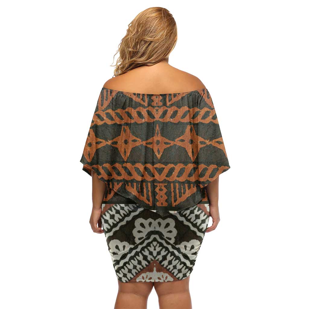 Bula Fiji Tapa Family Matching Off Shoulder Short Dress and Hawaiian Shirt Fijian Masi Vintage Vibes LT14 - Polynesian Pride