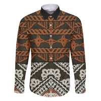 Bula Fiji Tapa Family Matching Puletasi and Hawaiian Shirt Fijian Masi Vintage Vibes LT14 Dad's Shirt - Long Sleeve Brown - Polynesian Pride